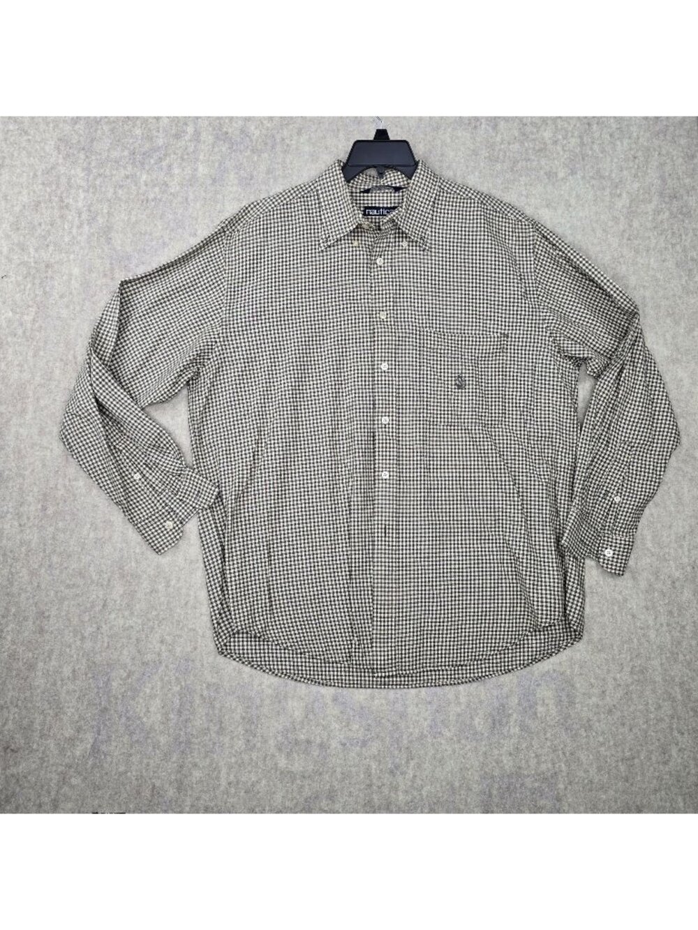 Nautica Men's Button-Down Shirt Black & White Checkered Large Cotton/Rayon